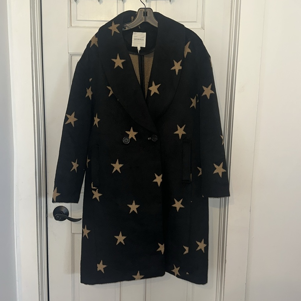 Avec Les Filles Double Face Star Print Cocoon Coat - Picture 4 of 7